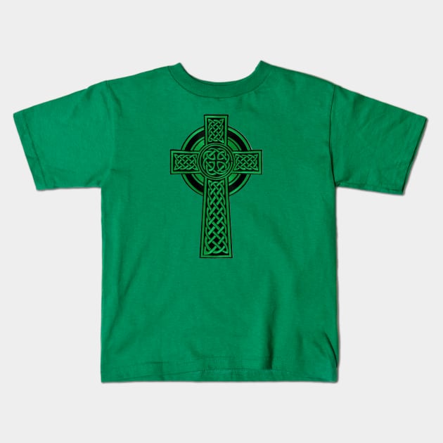 Celtic Cross - Green Kids T-Shirt by RetroZest